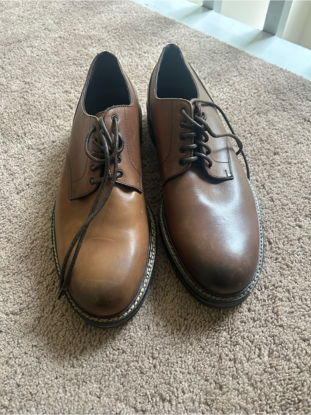 Ermenegildo Zegna Chestnut Brown Leather Derby Shoes